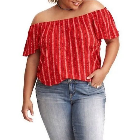 Torrid Red Off Shoulder Striped Blouse Size 2 - Picture 1 of 7